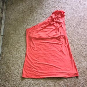 One  shoulder peach coral top Small